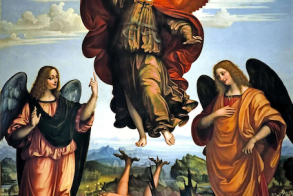 The Three Archangels, Gabriel, Michael, Raphael by Marco d'Oggiono, 1517 © Pinacoteca di Brera, Milan, Italy