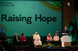 Arnold Schwarzenegger at the Raising Hope conference Castel Gandolfo today. Image: X