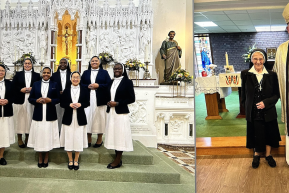 The Sisters at their Perpetual Profession Mass and Sister Mary Lydia with Bishop Michael Campbell OSA on her Diamond Jubilee