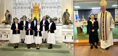 The Sisters at their Perpetual Profession Mass and Sister Mary Lydia with Bishop Michael Campbell OSA on her Diamond Jubilee