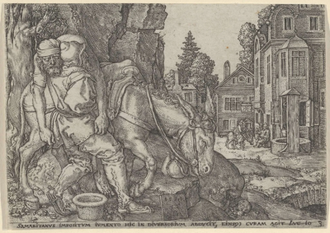 The Good Samaritan Putting the Traveller on His Donkey,  Print by Heinrich Aldegrever, 1554 © The Metropolitan Museum of Art