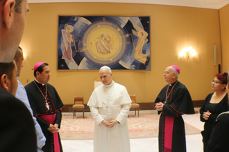 Pope Leo with Bishop Celino, Bishop Seitz and  members of the Hope Border Institute