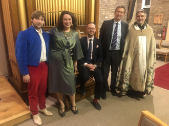 l-r: Alessandro Romano, Patricia Hammond, Richard Hills, Peter Hammond and Fr Clive Lee.