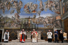 Pope Leo XIV with King Charles III and Queen Camilla in Sistine Chapel (@Vatican Media)