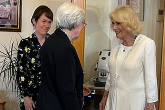 Queen Camilla greets Sr Roxanne Schares, Executive Secretary of the UISG