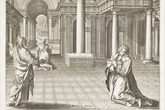 The Pharisee and the Tax Collector Printed by Anonymous Printmaker, after Adriaen Collaert, Lucas and Martin De Vos, Dutch, issued in 1643 © Rijksmuseum, Amsterdam