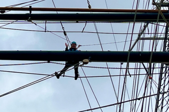 Amy up in the rigging