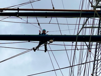 Amy up in the rigging