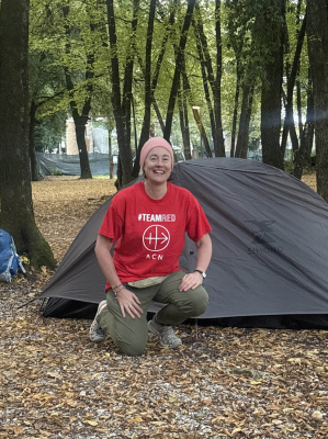 Eileen Murray camping in Cascata delle Marmore. Image: ACN
