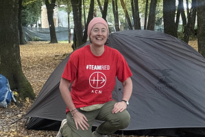 Eileen Murray camping in Cascata delle Marmore. Image: ACN