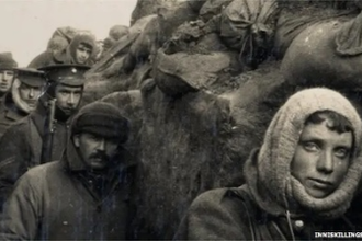 Enniskilling Fusiliers in the trenches days before going into battle. Image: Enniskillens Museum