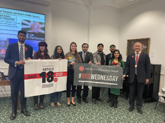 Ribqa Nevash,  Farhan Saleem with representatives of KCL, FoRB and ACN. Image: ©ACN