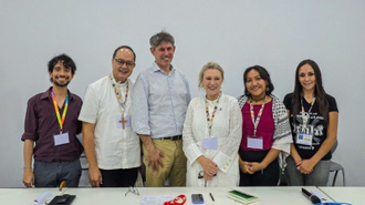 Alistair Dutton (centre) with speakers at the Caritas Internationalis panel at COP30, Credit: Vatican News