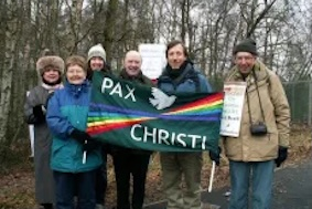 Bishop McMahon with campaigners at Peace Service at Aldermaston Feb 2010