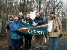 Bishop McMahon with campaigners at Peace Service at Aldermaston Feb 2010