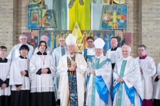 Cardinal Nichols, Bishop Moth, Mgr Paul McPartlan, university chaplains and altar servers