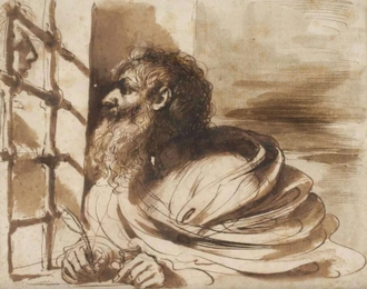 St John the Baptist in Prison, Visited by Salomé,  Drawing possibly by Guercino, 17c © Princeton University Art Museum. Gift of Nathan V Hammer