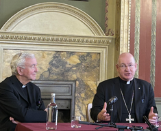 Archbishop-elect Richard Moth with Cardinal  Nichols, at today's press conference Image ICN/JS