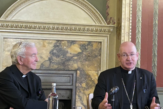 Archbishop-elect Richard Moth with Cardinal Nichols, at today's press conference Image ICN/JS