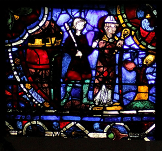 Saint Thomas Becket in Exile,  Stained-glass windows in Cathédrale Notre-Dame de Chartres,  created and installed between 1215-1225  © Chartres Cathedral / Wikimedia Commons