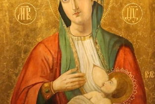 Holy Virgin feeding Baby Christ, 20th c. Museum of Ukrainian home icons, Radomysl Castle, Creative Commons Attribution-Share Alike 3.0