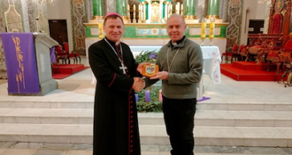 Bishop Pavlo Honcharuk of Kharkiv who leads RC chaplains and Bishop Paul Mason