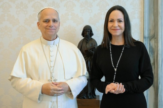 Pope with Maria Machado. Image Vatican Media