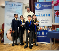 Fr Toby with the winning young broadcasters
