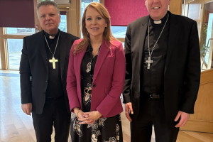 Bishop John Keenan, with Ash Regan MSP and Bishop Brian McGee