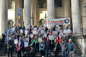 Campaigners on the steps of St George's Church