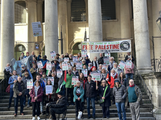 Campaigners on the steps of St George's Church