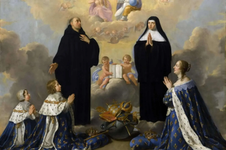 Anne of Austria and her Children at Prayer with St Benedict and St. Scholastica  by Philippe de Champaigne © Château de Versailles, France