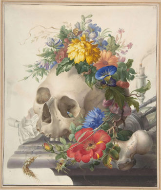 Vanitas Still Life, by Herman Henstenburgh, 1700 © Metropolitan Museum, New York. Watercolour, gouache on parchment