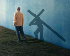A man walking with his shadow carrying the cross.  Digitally mastered photo by Kevin Carden,  2014   ©Kevin Carden / GoodSalt