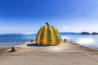 Giant Pumpkin,  by Yayoi Kusama, (born 1929)  2016,  Naoshima Art island, Japan  © Alamy images