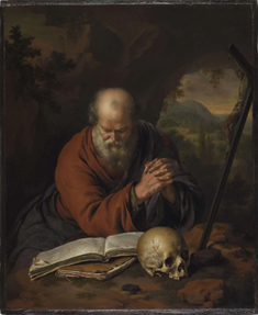 Hermit Praying in the Wilderness, by Willem van Mieris,  1707. Oil on panel  © The Leiden Collection