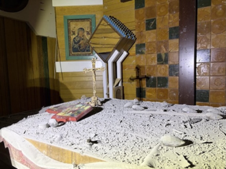 Drone-damaged Blessed McGivney Apartment Complex, Ankawa, Erbil, Kurdistan region. Image © Chaldean Archdiocese of Erbil  