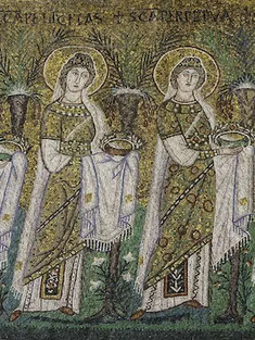 Perpetua and Felicitas,  6thC mosaic, Sant'Apollinare Nuovo in Ravenna  © Photo by Fr Lawrence Lew OP, Flikr