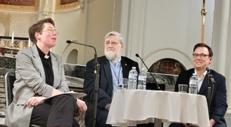 l-r: Rev Erin Clark, Fr David O'Malley and Christopher Lamb during the discussion