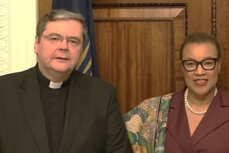 Baroness Scotland with Fr Dominic Robinson, ACN (UK) Ecclesiastical Assistant (© ACN)