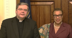 Baroness Scotland with Fr Dominic Robinson, ACN (UK) Ecclesiastical Assistant (© ACN)