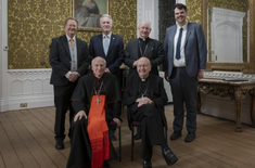 Cardinal Fitzgerald and Archbishop McDonald (front)  with Fr Michael Barnes SJ,  Anthony McClaran,  Archbishop Richard Moth, and James Holland. Photo:  St Mary's University