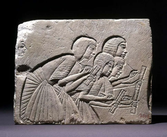 Egyptian Relief of four scribes from tomb of Horemheb, Saqqara, 1350 BC © Museo Archaeologico Nazionale, Florence