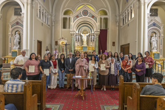 Affected families with Bishop Seitz today. Photo: Fernando Ceniceros, Diocese of El Paso, courtesy Hope Border Institute