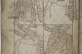 The Book of Armagh or Codex Ardmachanus (Irish: Leabhar Ard Mhacha), Folio 32v with symbols of the Evangelists © Library of Trinity College Dublin (MS 52)