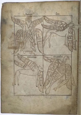 The Book of Armagh or Codex Ardmachanus (Irish: Leabhar Ard Mhacha), Folio 32v with symbols of the Evangelists © Library of Trinity College Dublin (MS 52)