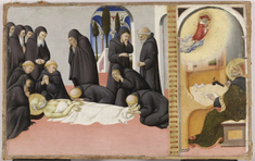 Death of Saint Jerome in the Presence of His Disciples and His Appearance to Bishop Saint Cyril of Jerusalem, by Sano di Pietro  © Louvre, Paris