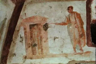 Jesus Christ raising Lazarus from the dead, Catacombs of Callistus, Rome © Christian Art