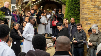 Prayers at St Thomas More's before the procession. Image:  Corine Dhondee