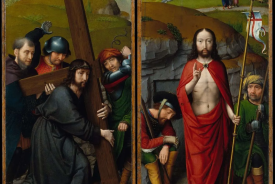 Christ Carrying the Cross, with the Crucifixion; The Resurrection, with the Pilgrims of Emmaus,  by Gerard David,  1510 © Metropolitan Museum of Art, New York